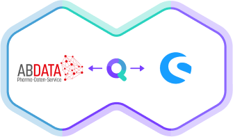 Shopware 6 with ABDATA K2 Parser Integration synQup's logo in the middle connects ABDATA K2 parser (left side) with Shopware 6 (right side)